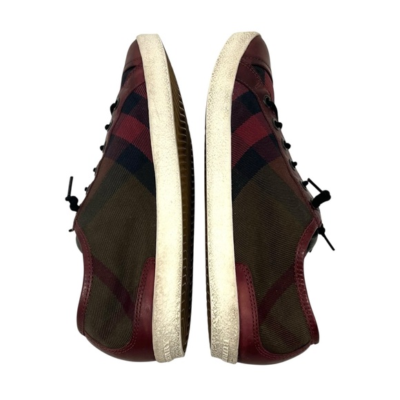 Burberry Harowby Maroon Black Olive Nova Check Low Top Sneakers Leather Trim 38 - Picture 7 of 13